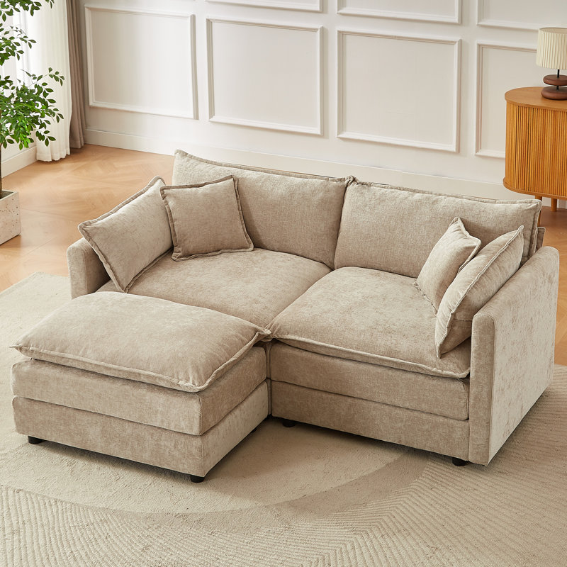 Canapé rembourré 77,17 po en chenille confortable avec repose-pieds Cloud