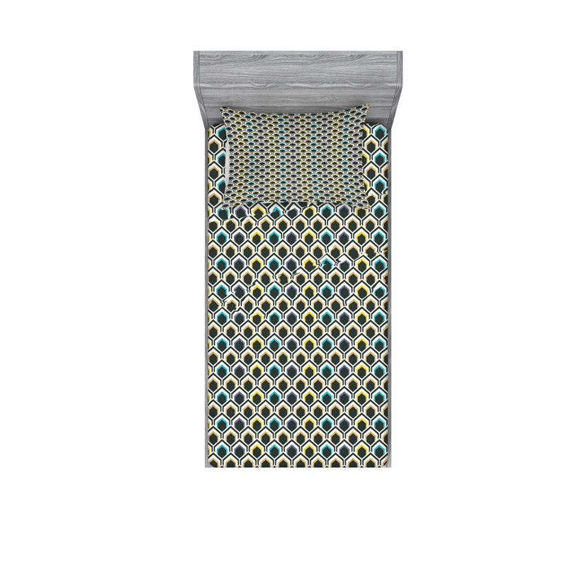 Microfiber Sheet Set, Twin Sheet Set with Fitted Sheet, Geometric, Blue/Orange/Black
