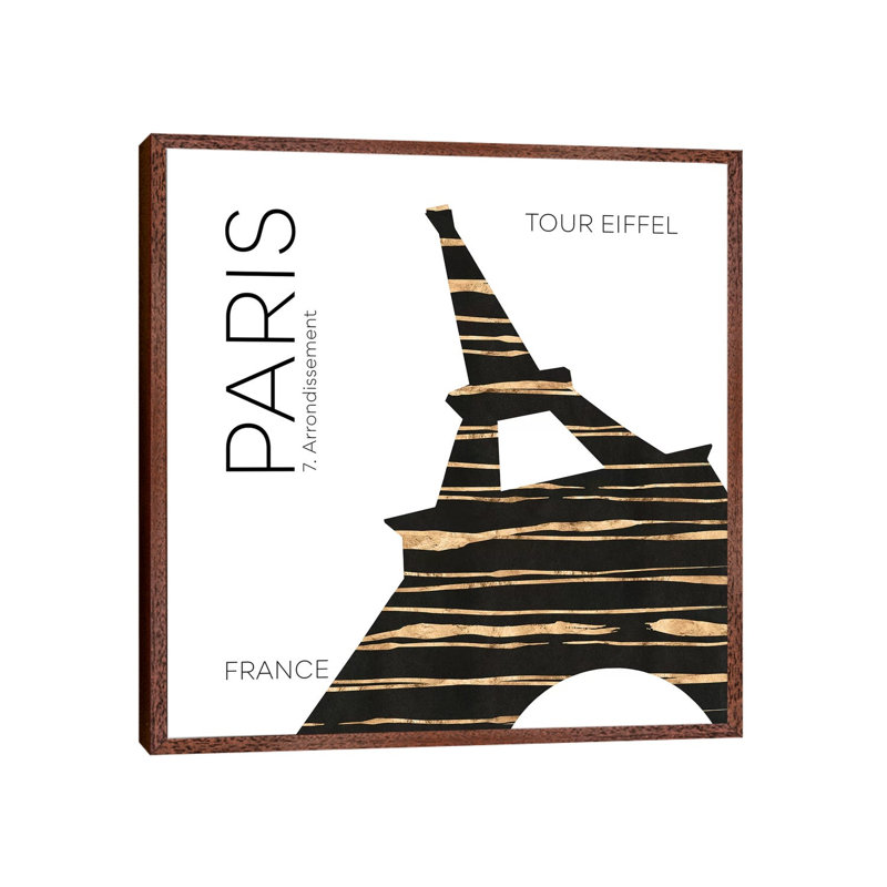Urban Art Paris Eiffel Tower by Melanie Viola - Print on Canvas, Classic Brown Wood Framed, 66.04cm H x 66.04cm W x 3.81cm D