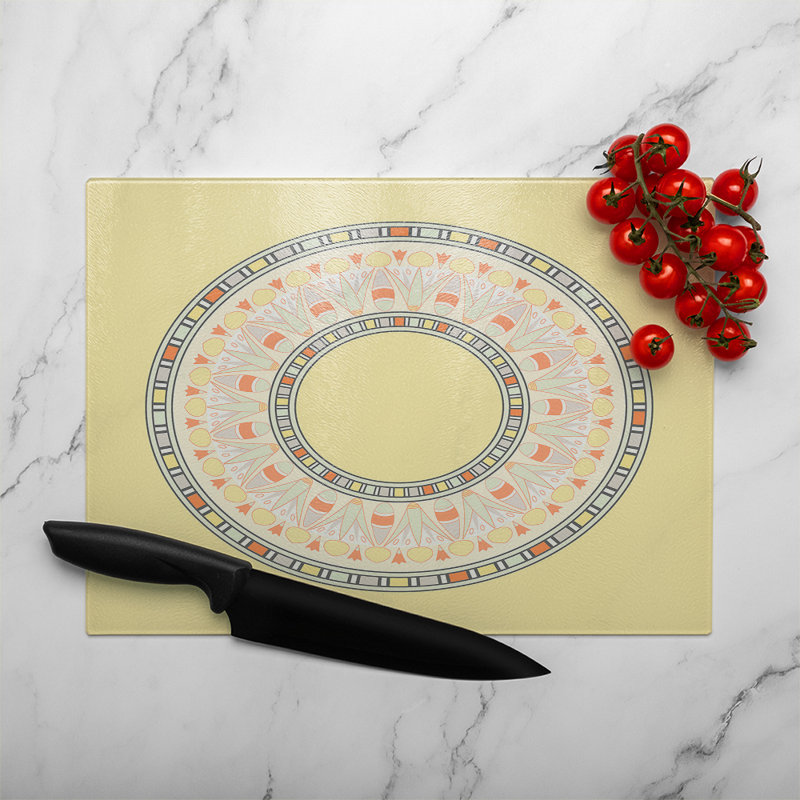 Circle Ornament Round Frame Glass Chopping Board, 40cm L x 28cm W