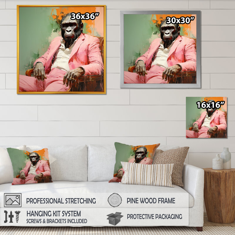 Rose et noir, premier costume de gorille - art mural gorille, Cadre photo noir, H 36 po x l 36 po x P 1,5 po