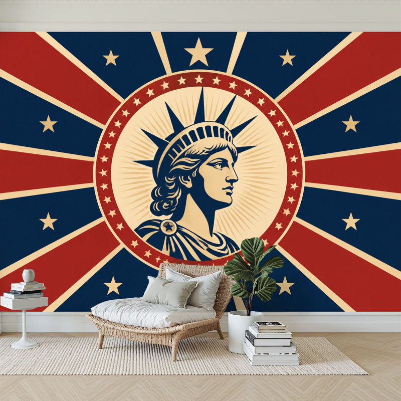 Papier peint adhésif auto-adhésif moderne pour la chambre à coucher L 69 po x l 96 po avec imprimé patriotique Liberty