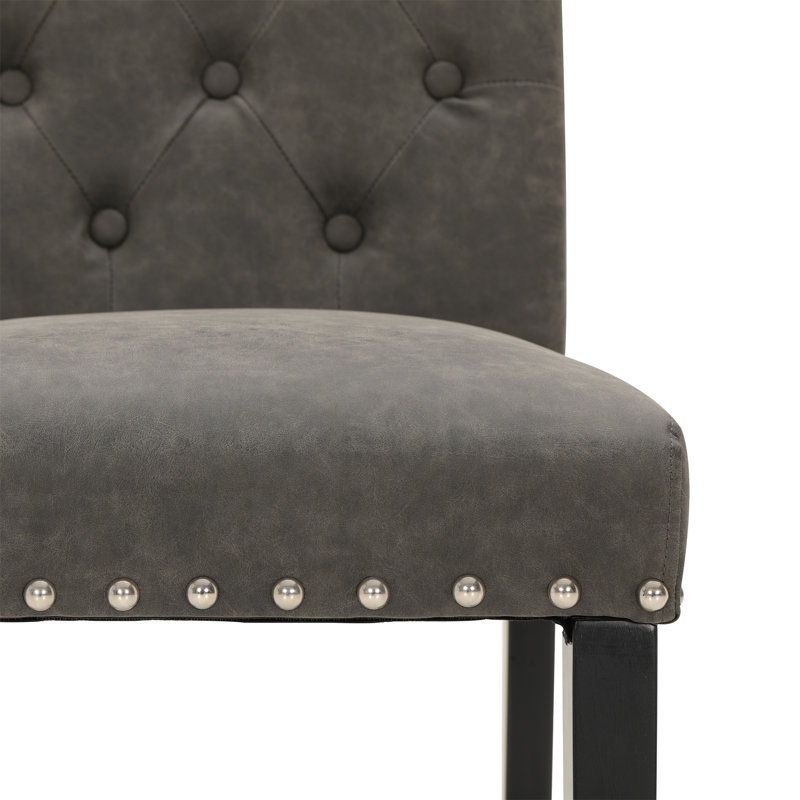 Chaise capitonnée rembourrée à dossier solide, Noir, Gris foncé