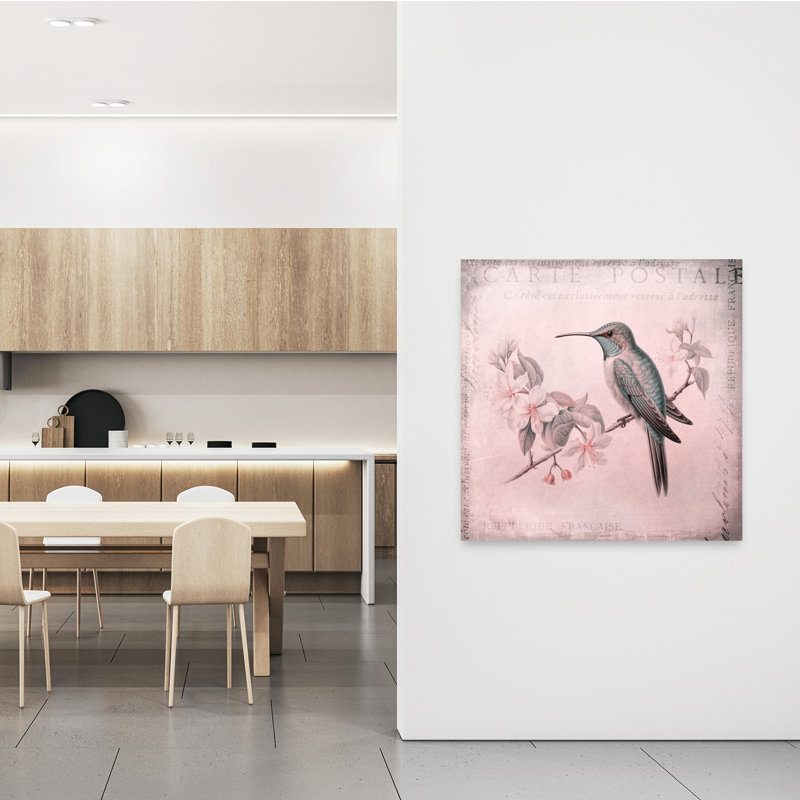 Affiche murale colibri en fleurs vintage, de style contemporain, représentant un colibri., 48" H x 48" W