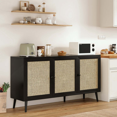 Sideboard Buffet Cabinet With 3 Rattan Doors,Modern Kitchen Storage Console Cabinet For Entryway Living Room