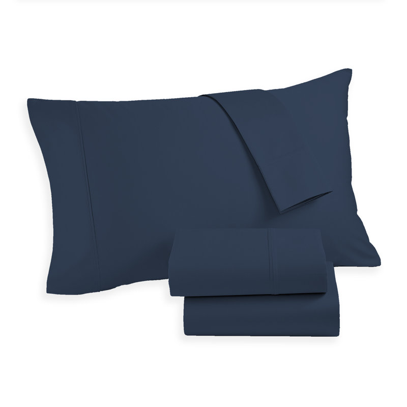 Ultimate Percale 100% Cotton 400TC Cool & Crisp Sheet Set, Queen Sheet Set with 2 Pillowcases, Navy