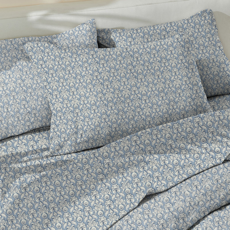 Ensemble de draps 100% coton à imprimé floral percale, Ensemble de draps pour lit double + un drap-housse