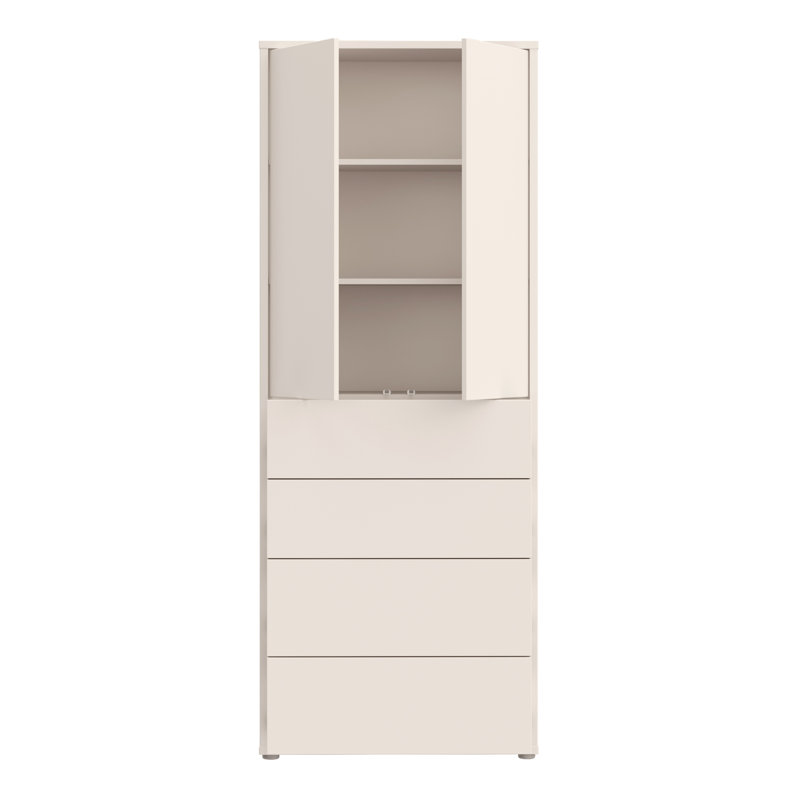 Tall Storage Cabinet with Push-to-Open Doors & 4 Drawers, Sand