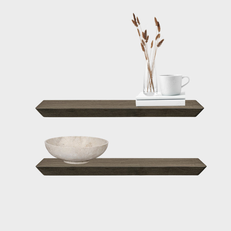 Tablette flottante en bois massif 2 pièces Chikita, Noyer, H 1,5 po x l 24 po x P 7 po