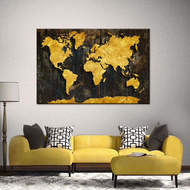 Carte du monde raffinée dorée, H 8 po x l 12 po x P 1 po