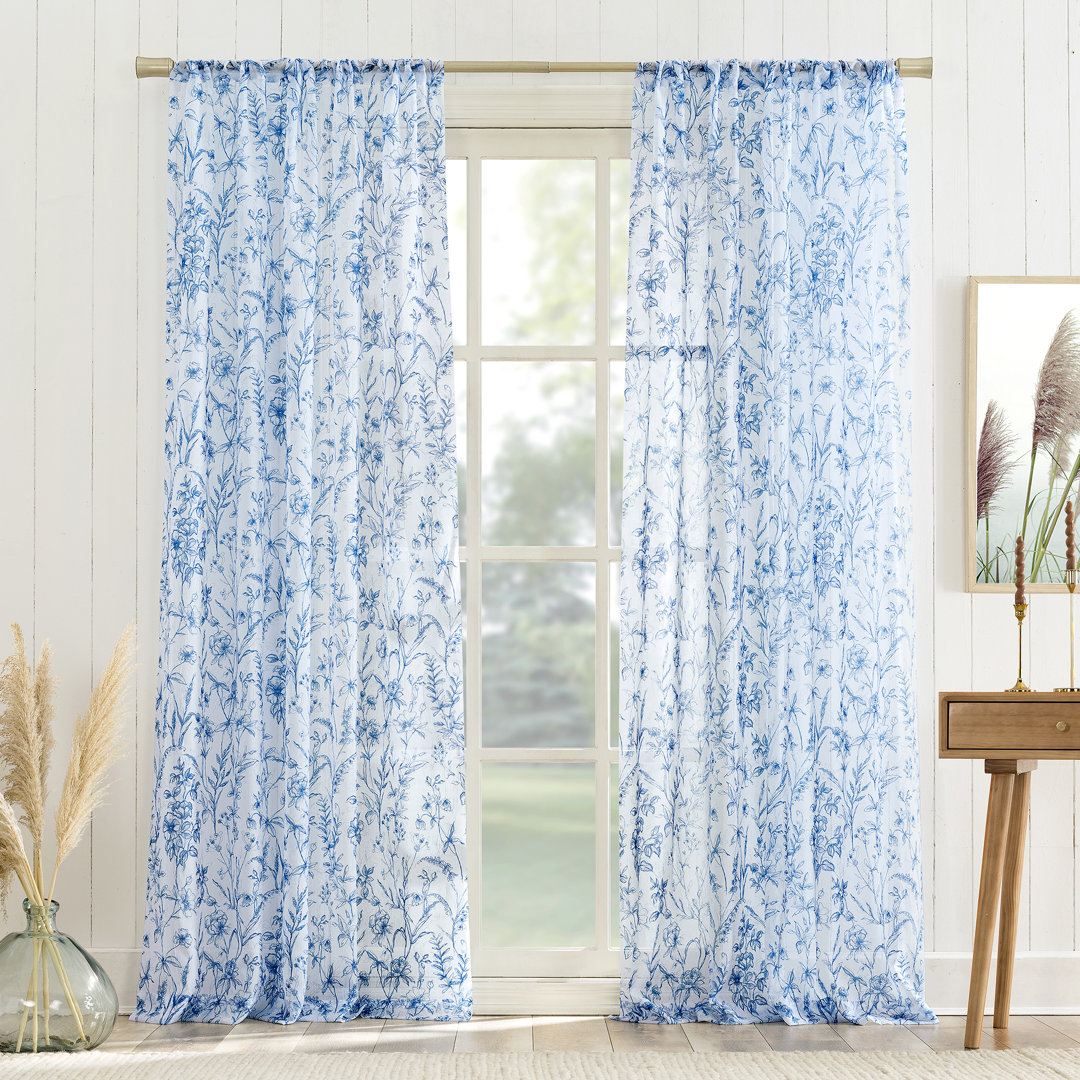 Aizlyn Vintage Floral Sheer Rod Pocket Curtain Panel Wildon Home® Curtain 
