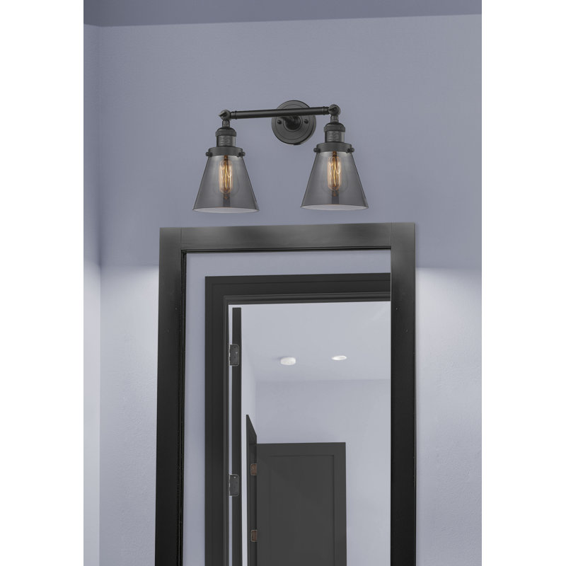 Éclairage de meuble-lavabo inclinable 2 lumières Cone, Ampoule à DEL rétro de 6 watts, Fumé, Noir mat