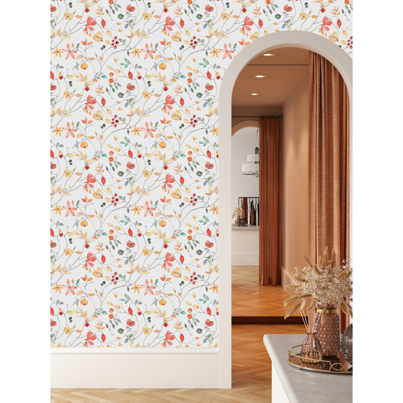 Papier peint Little Leaves And Berries, L 124,8 po x l 25 po