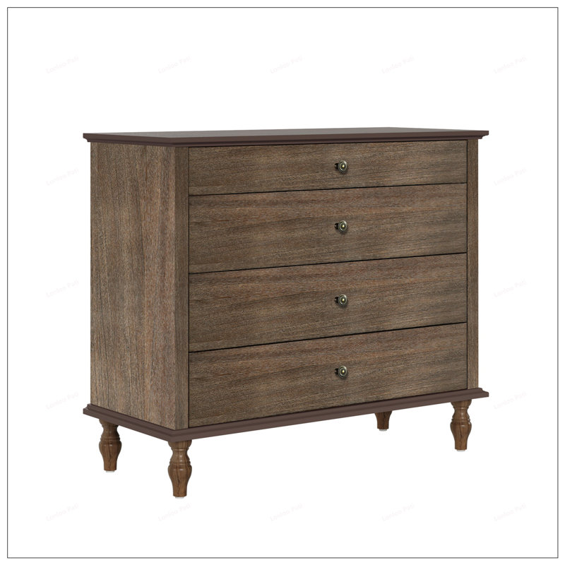 Large 4-Drawer Chest with Solid Wood, Brushed Light Brown Finish & Metal Drawer Knobs for Ample Storage and Safety, Walnut