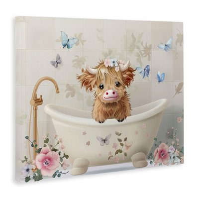 Baby Cattle in Floral Tub Canvas, design by Shawna Stewart