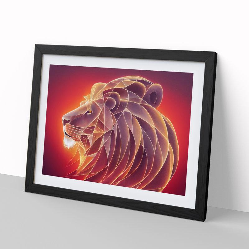 XH1022-8880X The Abstract Lion - Single Picture Frame Print, 25cm H x 34cm W x 2cm D, Black Framed