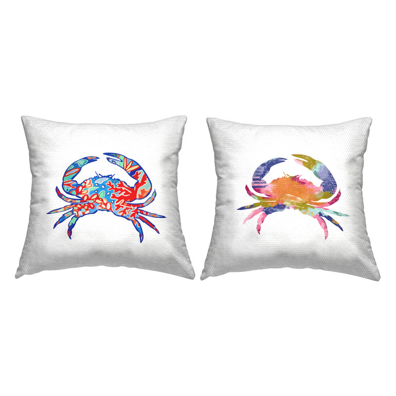 Coussin décoratif d'extérieur moderne à motif de crabes moderne par Lisa Nohren (ensemble de 2)