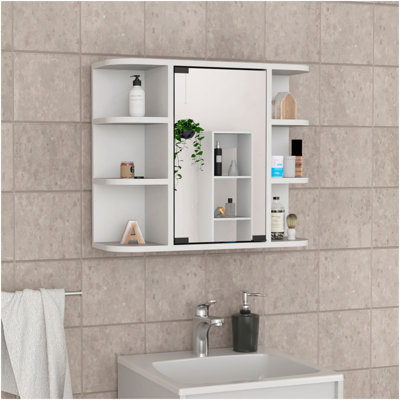 Armoire à pharmacie Milano, miroir à six tablettes extérieures, finition blanche