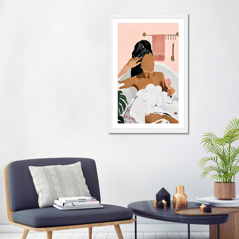 «Unwind» par Bria Nicole - impression d'art graphique, H 32 po x l 24 po x P 1 po, Papier encadré blanc, Blanc