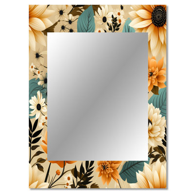 Mortola Mod Floral Nostalgia - midcentury  Mirror, Geometric,Abstract Unique Wall Mirror, Printed Metal Art