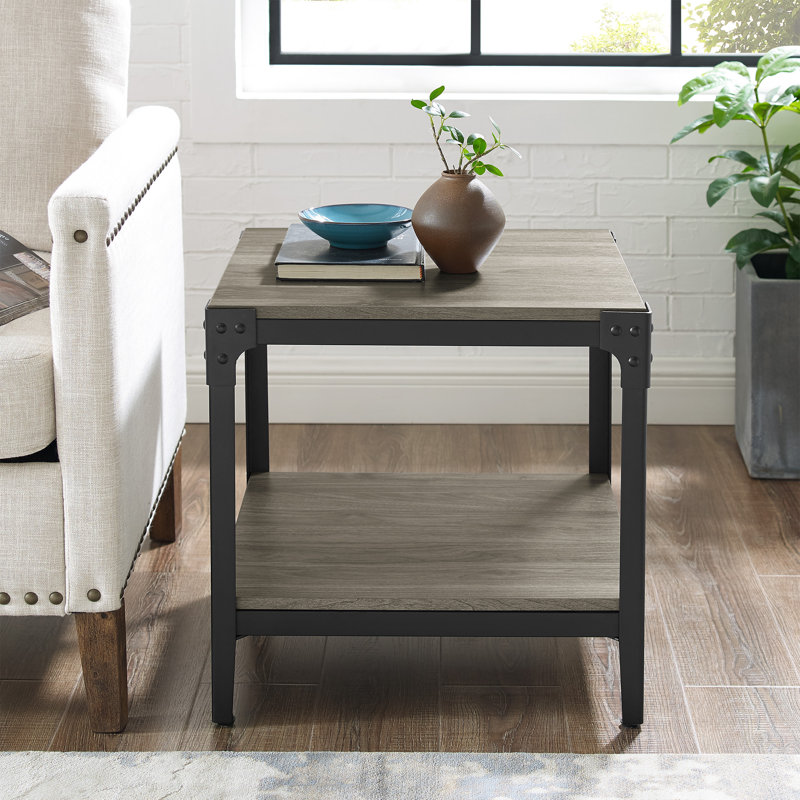 Ensemble de table de bout à 4 pieds avec rangement Gravelle, Gris ardoise