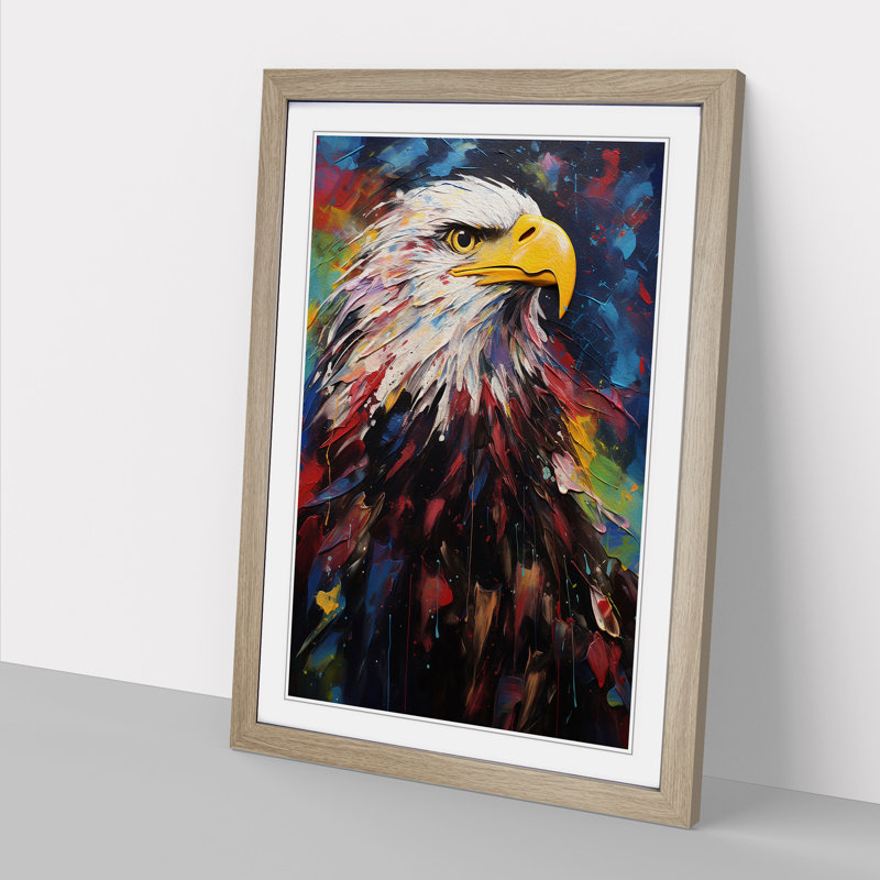 Eagle - Single Picture Frame Print on Wood, Oak Framed, 46cm H x 34cm W