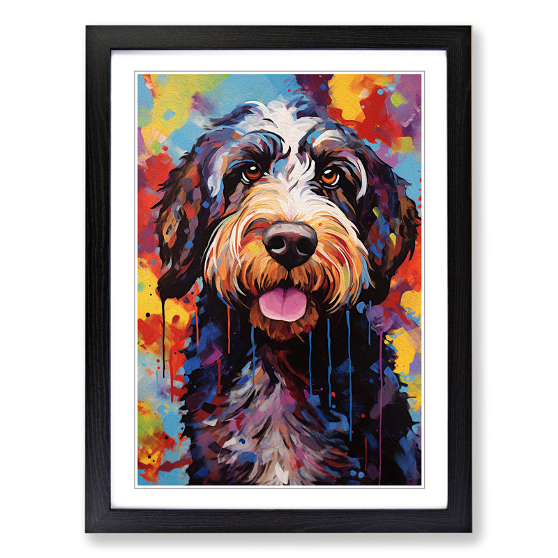 Labradoodle Expressionism No.2 - Single Picture Frame Print on Wood, 64cm H x 46cm W x 2cm D, Black