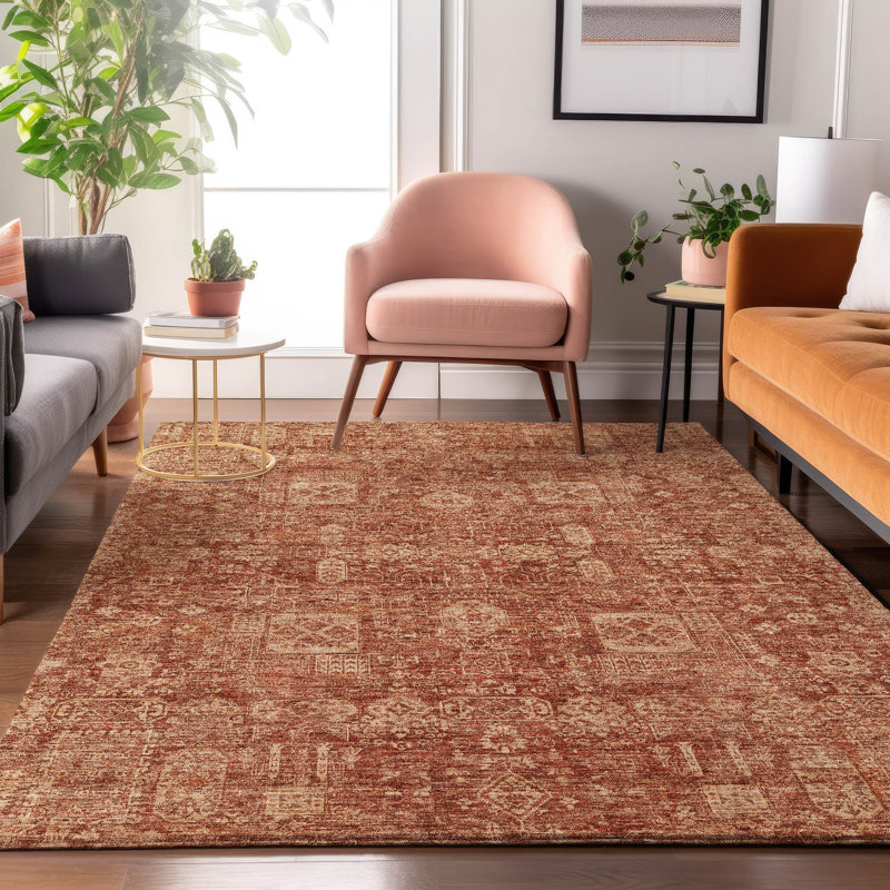 Paprika Red Washable Synthetic Rectangular Rug 2'6" x 3'10"