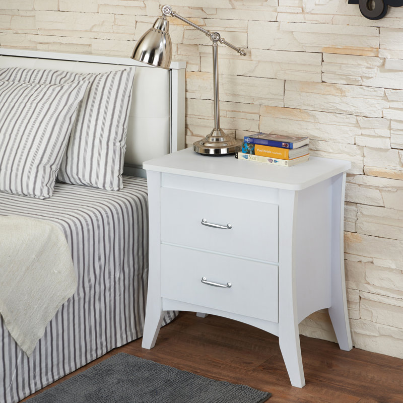 Table de chevet blanche avec deux tiroirs pour la chambre à coucher