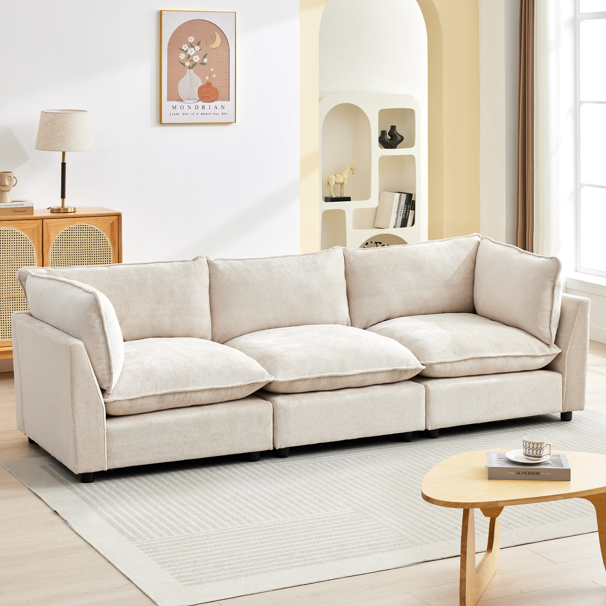 Eagan 106" 3 - Piece Modular Sofa, Beige Chenille