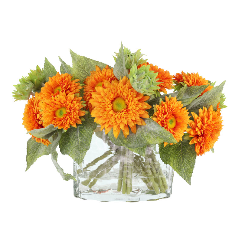 Sunflower Fall Arrangement in a Glass Ripple Vase