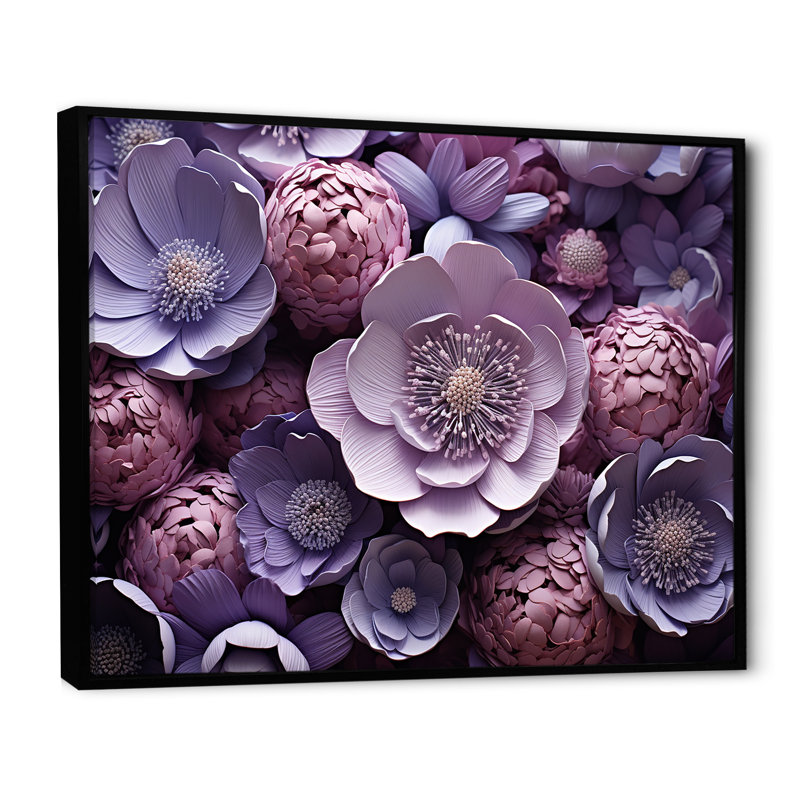 Buttercups Lavender sur toile, Cadre flottant noir, H 16 po x l 32 po x P 1 po