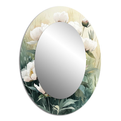 Peonies And The Open Field II - White Traditional Oval Wall Mirror