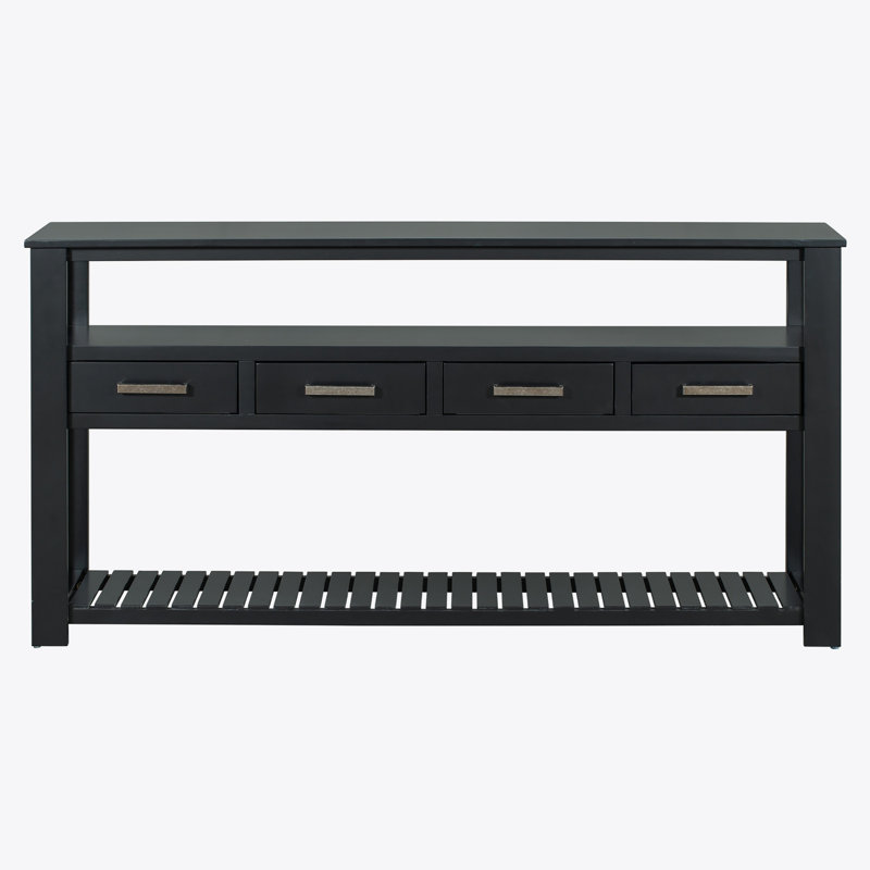 Console moderne 61,52 "avec 4 tiroirs et tablettes ouvertes, Noir, noir, noir, noir