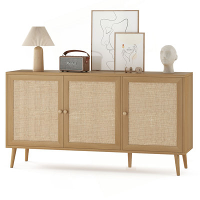 Sideboard Buffet Cabinet With 3 Rattan Doors,Modern Kitchen Storage Console Cabinet For Entryway Living Room