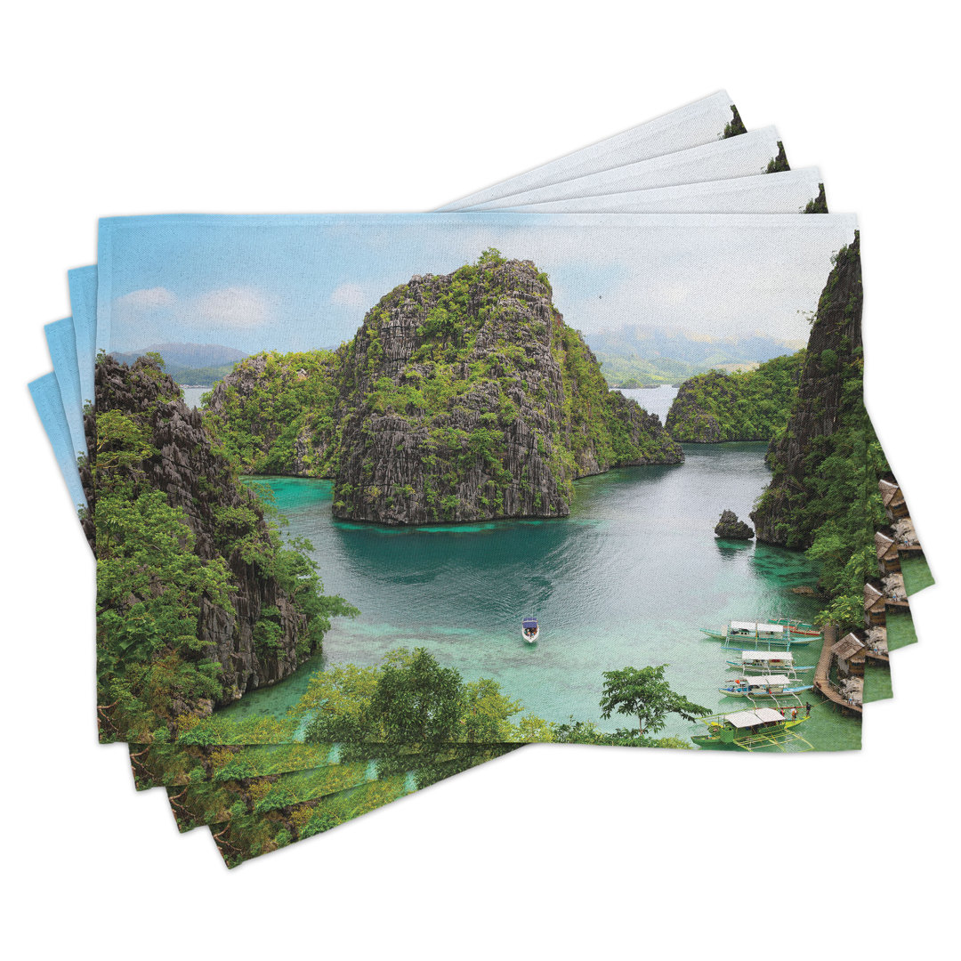 Platzdeckchen 4er Set, Cliff in Philippinen, Grün Braun Blau