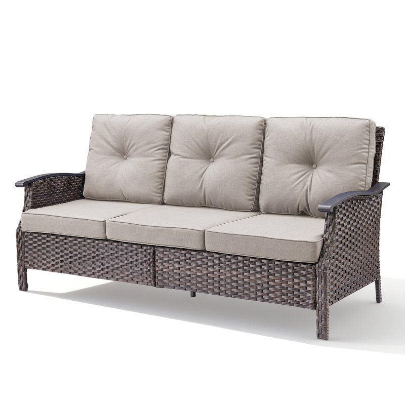Canapé d'extérieur en osier avec accoudoirs, Beige