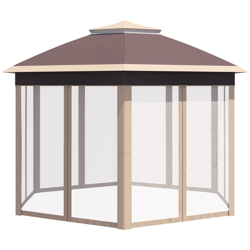 Outsunny 3 x 4m Garden Gazebo Hexagon Pop Up Gazebo, Khaki