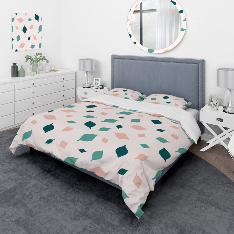 Abstrait vert clair et rose II - Ensemble de housse de couette moderne Mid-Century - Microfibre de polyester