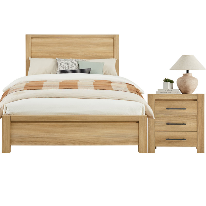 Grand lit et table de chevet, Naturel