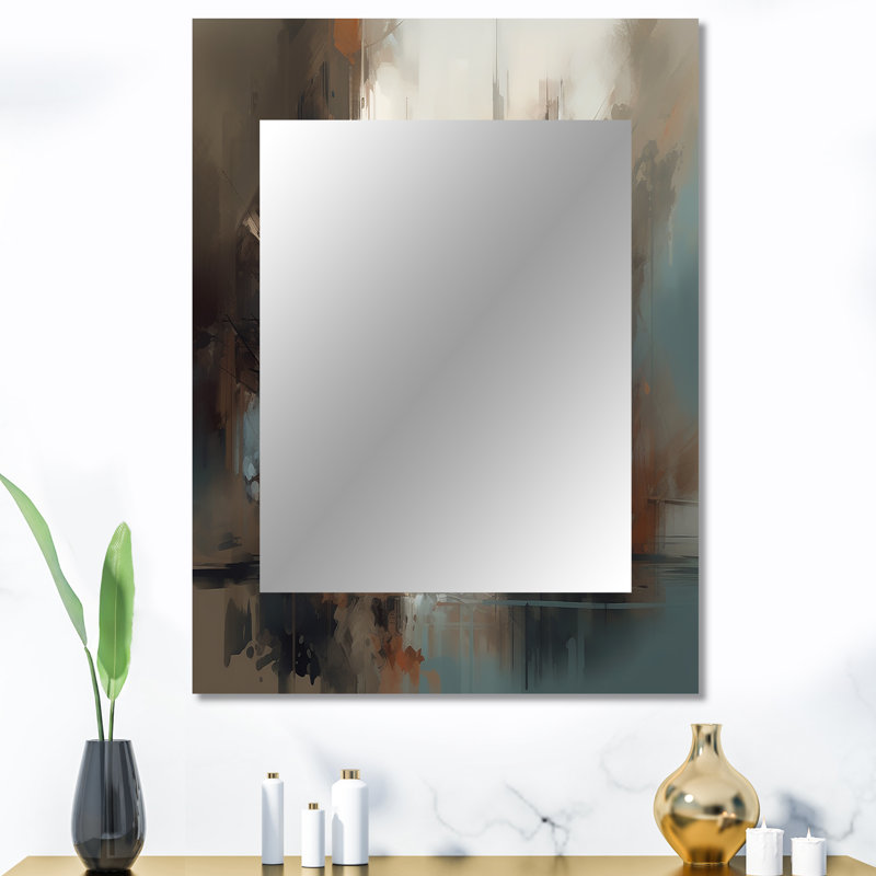 Abstract Delicate Brushstroke Painting V - Abstract Painting Large Mirror, Brown Decorative Wall Mirror, Printed Metal Art