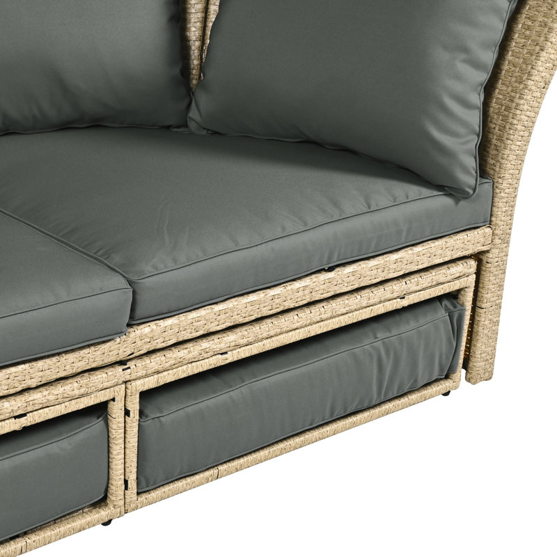 Mobilier de patio confortable avec housses à fermeture à glissière et auvent - Canapé modulaire extérieur gris pour l'eau - Coussins