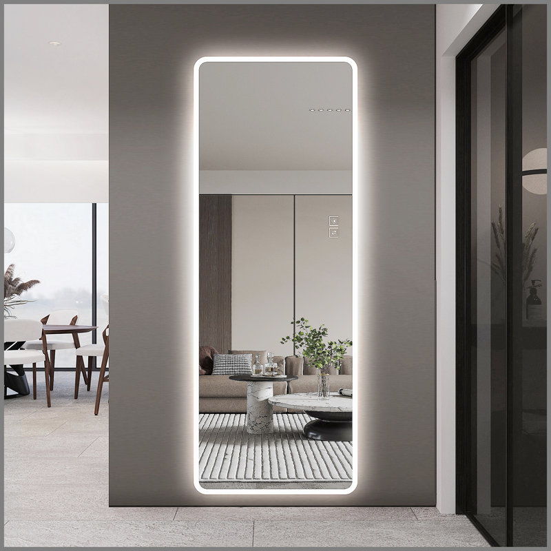 Miroir à DEL pleine longueur avec lumières, miroir mural complet de 63 po x 24 po, éclairage à intensité variable et 3 couleurs, antibuée, incassable, fonction de mémoire, à brancher ou câblé, chambre à coucher