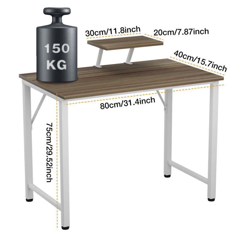 Noureen Metal Base Writing Desk, Dark wood, 75cm H x 80cm W x 40cm D