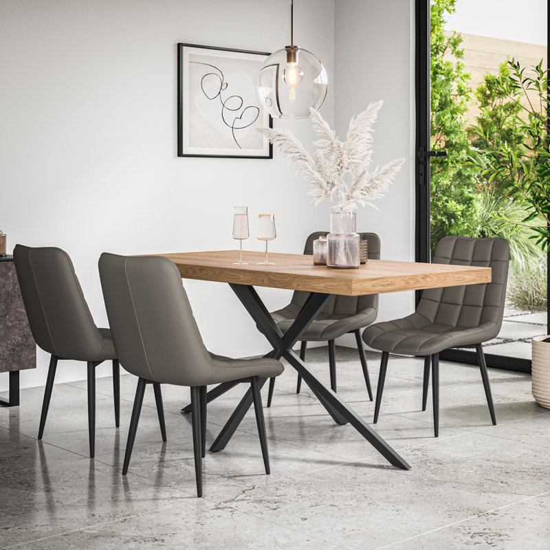 Akaalbir 4 - Person Dining Set, Oak/Black/Grey