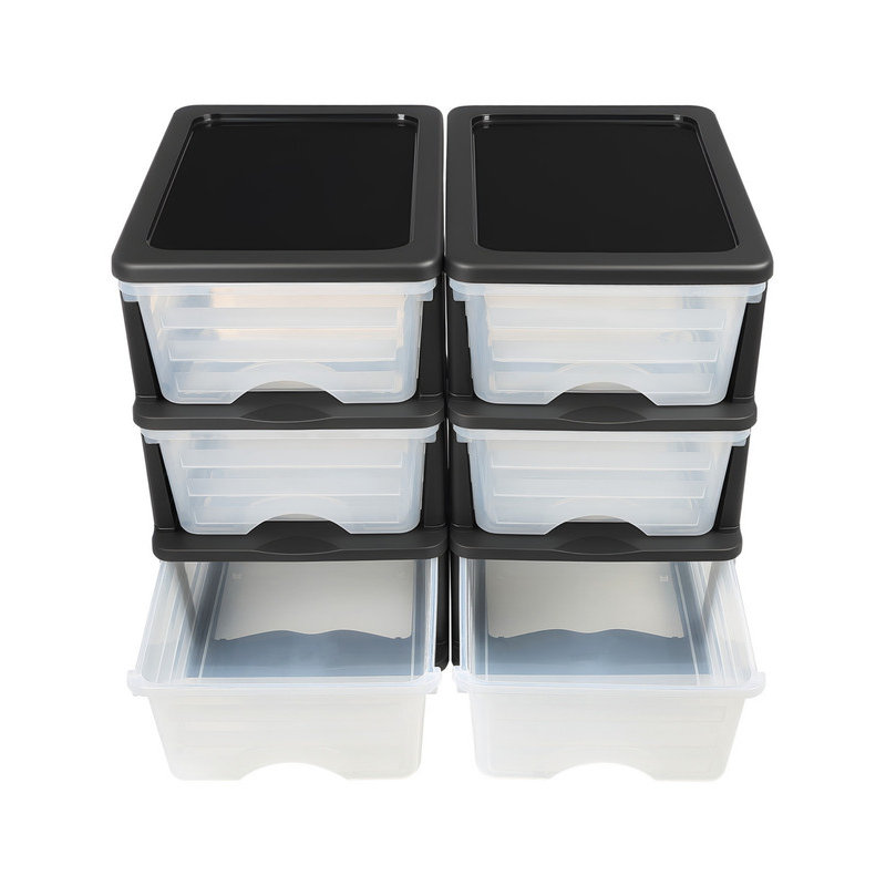 Ensemble de 2 bacs de rangement en plastique avec 6 tiroirs