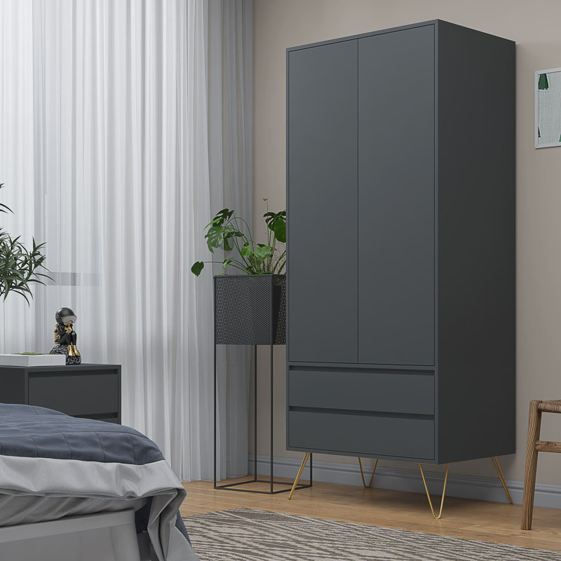 Aanika Manufactured Wood Wardrobe, Grey