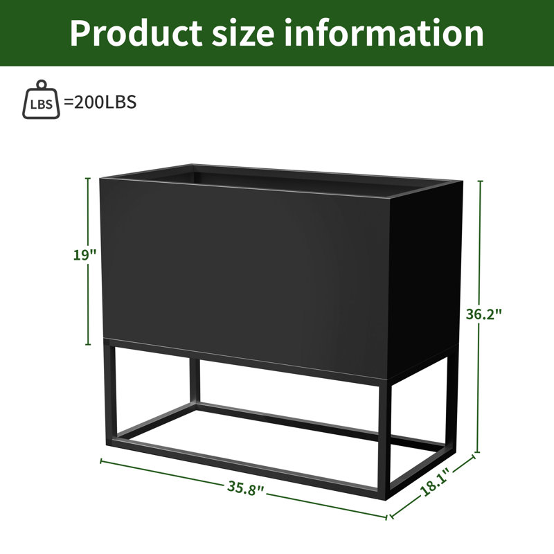 Boîte à fleurs élégante - Jardin élégant, H 36 po x l 36 po x P 18 po, Noir