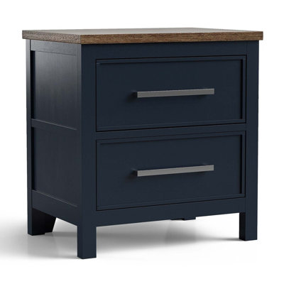 Modern Farmhouse Style 1pc Nightstand Two Tone Design English Dovetail Drawers Nickel Handles Recessed Panel
