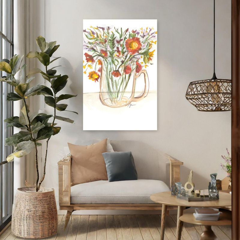 Art floral contemporain, fleurs de babeurre, H 48 po x l 32 po